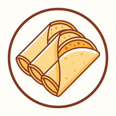 Cartoon flat style drawing fresh delicious crispy crepes restaurant logo emblem. Sweet snack shop logotype template concept for cafe, shop or food delivery service. Graphic design vector illustration