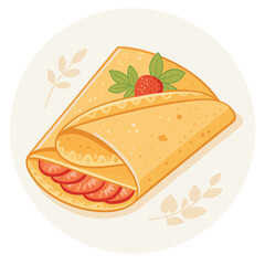 Cartoon flat style drawing fresh delicious crispy crepes restaurant logo emblem. Sweet snack shop logotype template concept for cafe, shop or food delivery service. Graphic design vector illustration