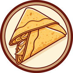 Cartoon flat style drawing fresh delicious crispy crepes restaurant logo emblem. Sweet snack shop logotype template concept for cafe, shop or food delivery service. Graphic design vector illustration