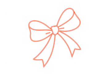 Red neon glowing bow ribbon illustration on transparent background symbolizing celebration, gift, party and festive decoration