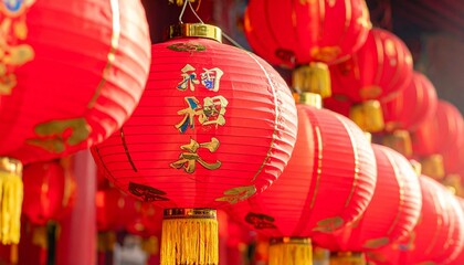 Fototapeta premium Close-up of the traditional Chinese red lantern. Chinese New Year decoration for celebration.