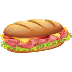Delicious Ham Sandwich with Lettuce Tomato and Cheese on a Toasted Bun with Sesame Seeds Transparent Background