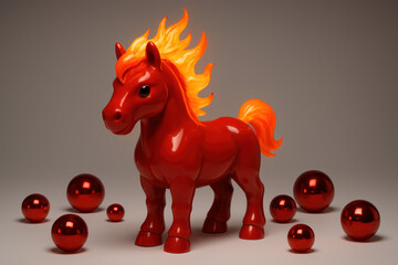 Fiery Red Horse with Ornaments – New Year 2026