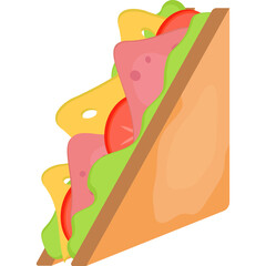 Delicious Club Sandwich Slice with Ham Lettuce Tomato and Cheese on White Background