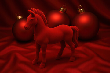 Red Horse with Christmas Balls – New Year 2026