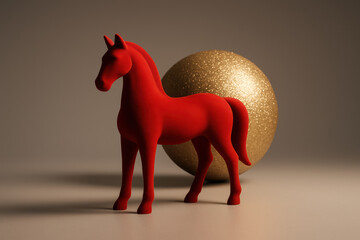 Red Horse with Golden Ornament – Year of the Horse 2026