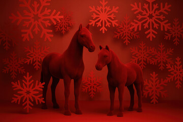 Two Red Horses with Snowflakes – Chinese New Year 2026