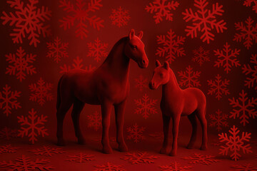 Two Red Horses with Snowflakes – Chinese New Year 2026