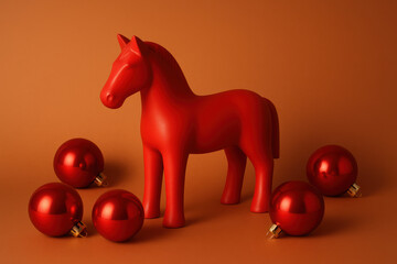 Red Horse with Baubles on Warm Background – Year of the Horse