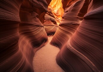 Obraz premium Dramatic canyon interior with curving sandstone walls and sunlight