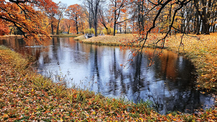 View of the city park in autumn