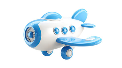 Blue airplane with small toy airplane model showing travel concept, aviation idea and miniature aircraft details, isolated on white background