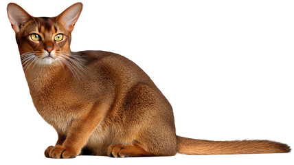 Cute British Shorthair cat with round face, short dense fur and beautiful amber eyes sitting calmly, isolated on white background