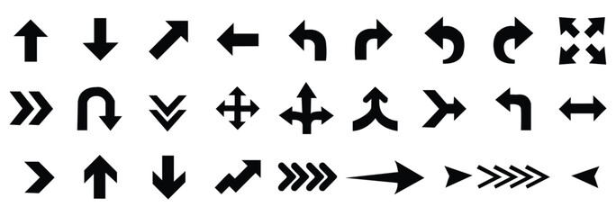 Arrow Icon Set – Black Cursor and Directional Arrow Symbol Collection