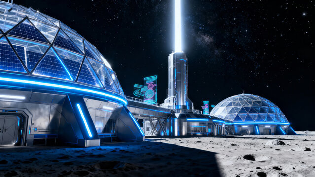 Futuristic lunar base with domes and advanced technology