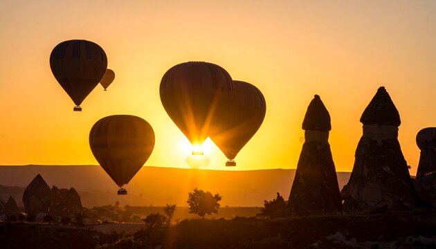 Experience the magic of Cappadocia with hot air balloons floating serenely at sunrise, creating a breathtaking scene of adventure and tranquility, perfect for travel enthusiasts and wanderlust seekers