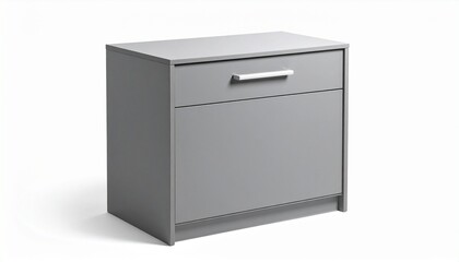 Gray minimalist cabinet with silver handle, modern interior detail