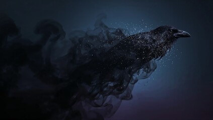 Raven to Shadow Spirit Triptych — Mysterious raven dissolving into black smoke and stardust, dark celestial artwork and smartphone wallpaper.