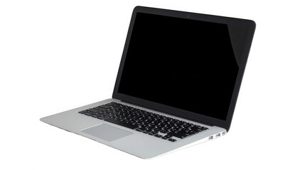 Sleek silver laptop with a blank screen against a stark view on transparent background