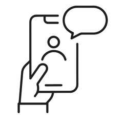 Mobile Communication Icon – Minimalist Vector of Hand Holding Smartphone with Profile and Speech Bubble