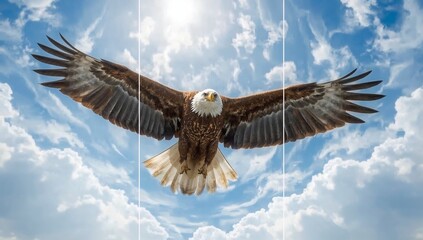 Eagle to Sky Spirit Triptych — Abstract transformation of an eagle soaring into clouds and sky, celestial freedom artwork and smartphone wallpaper.