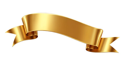 Elegant golden ribbon banner with realistic metallic sheen and subtle curves isolated on transparent background
