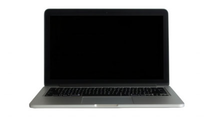 Silver laptop computer displayed for technology concepts on transparent background