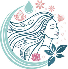 Beauty salon and spa doodle set. Skin care and natural treatment, natural cosmetics concept, time for yourself. Spa with aroma oil, nail file, sleep mask and other care items.