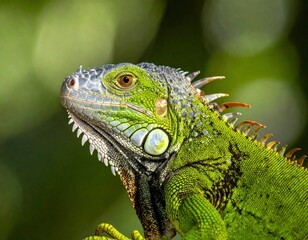 Obraz premium Green Iguana Portrait - A Close-Up of Natures Reptilian Beauty.
