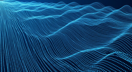 Dynamic digital waves of glowing blue particles create a stunning abstract futuristic landscape perfect for technology and science themes