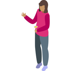 Pixelated Woman In Pink Shirt And Blue Pants Standing And Holding Yellow Object In A Transparent Background