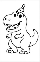 Cheerful Cartoon Dinosaur Wearing Party Hat Smiling with Joyful Expression.