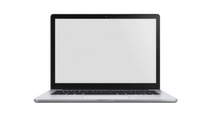 Silver laptop with a blank white screen for mockups on transparent background