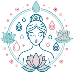 Beauty salon and spa doodle set. Skin care and natural treatment, natural cosmetics concept, time for yourself. Spa with aroma oil, nail file, sleep mask and other care items.