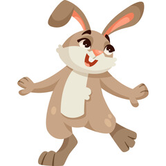 Playful Cartoon Rabbit Character With Big Ears And Happy Expression In A Dynamic Pose Isolated On A Transparent Background