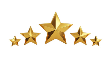 Golden stars of varying sizes arranged in a row on transparent background