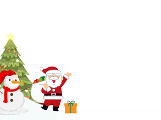 Obraz premium santa claus and snowman and christmas or xmas tree transparent illustration for christmas decoration - border and background