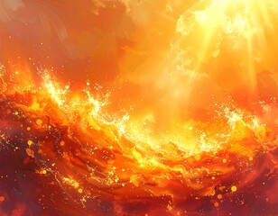 A vibrant, abstract painting of radiant, fiery energy
