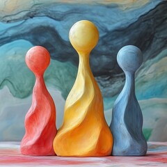 Minimalist Pastel Clay Figures on Soft Background
