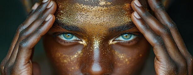 Young Man Embracing Cultural Legacy with Golden Touch