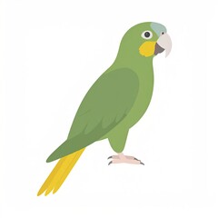 Green Parrot Illustration - Tropical Bird with Yellow Accents.