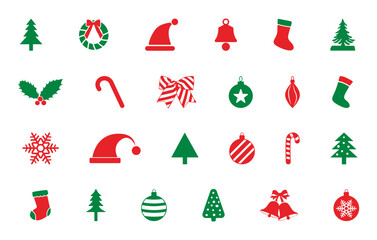 Christmas icon set, Christmas red and green icon set, Christmas icon bundle, Christmas icon svg, Christmas icon illustration. 