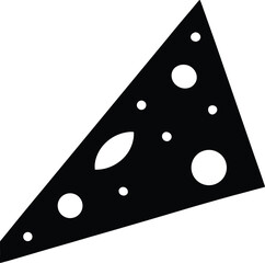 Simple black silhouette of a slice of swiss cheese with holes isolated on white background