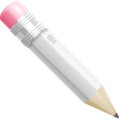 Detailed 3d Render of a White HB Pencil with Pink Eraser Isolated on Transparent Background