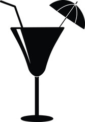 Silhouette of a martini glass with a straw and cocktail umbrella for a refreshing summer drink