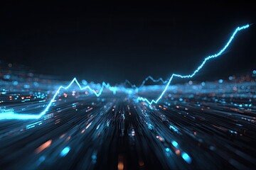 Abstract representation of market data with a rising line graph and digital interface
