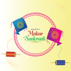 Two kites flying with spools of thread Makar Sankranti celebration vector