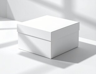 Blank White Gift Box with Lid on White Surface with Shadow Overlay Studio Product Shot