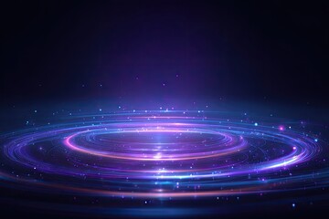 Obraz premium Abstract digital artwork showcasing a mesmerizing vortex of neon light rings and sparkling particles