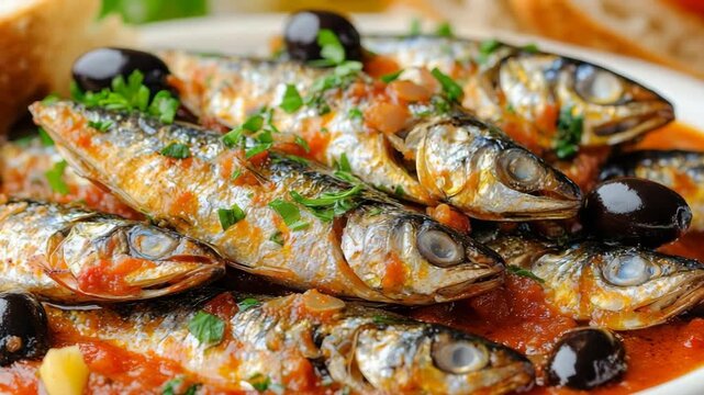 selective focus sardines in tomato sauce
